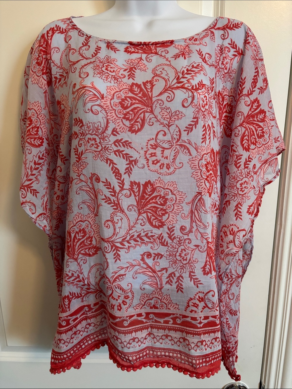 Talbots Red Floral Sheer Silk Blend Women's Blouse - Flowy Summer Top XS #55T